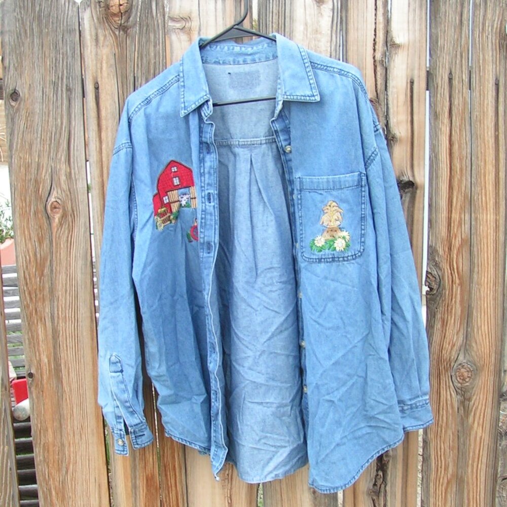 Embroidered Woman's Denim Jacket Size L